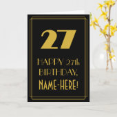 Carte 27e anniversaire - Art Déco Inspiré "27" & Nom (Fleur jaune)