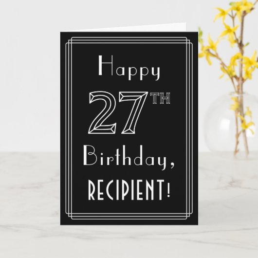 Carte 27e anniversaire : Art Déco Style # 27 & Nom perso (Fleur jaune)
