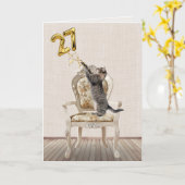 Carte 27e anniversaire Ballons et Tabby Cat (Fleur jaune)