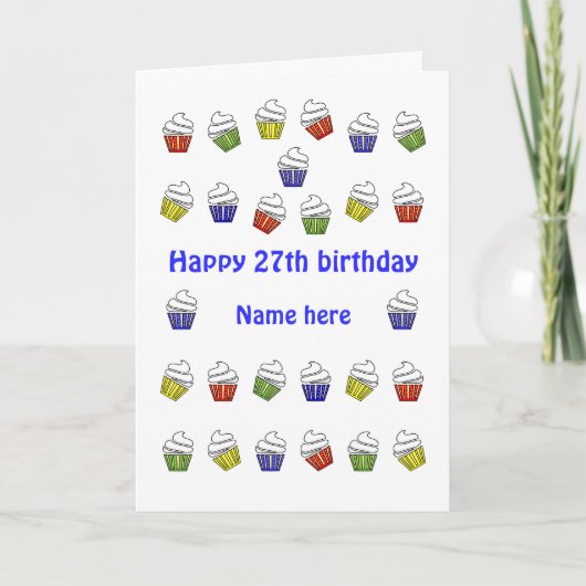 Carte 27e anniversaire cupcakes nom personnalisé (Devant)