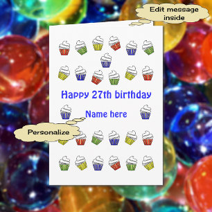 Carte 27e anniversaire cupcakes nom personnalisé