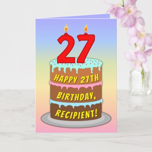 Carte 27e anniversaire — Fun Cake & Candles, avec nom pe (Orchidée)