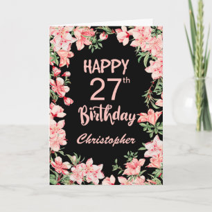 Carte 27e anniversaire Peach rose aquarelle Floral Noir