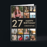Carte 27e anniversaire Photo Collage 13 Photos Black & G<br><div class="desc">27e Joyeux Anniversaire Photo Collage 13 Photos Carte d'Anniversaire Noir et Or pour n'importe quel âge. 1er 13ème 15ème 16ème 18ème 20ème 21ème 30ème 40ème 50ème 60ème 70ème 80ème 90ème 100ème, tout âge. Pour plus de personnalisation, cliquez sur le bouton "Customiser" et utilisez notre outil de conception pour modifier ce...</div>