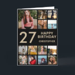 Carte 27e anniversaire Photo Collage 13 Photos Black & G<br><div class="desc">27e Joyeux Anniversaire Photo Collage 13 Photos Carte d'Anniversaire Noir et Or pour n'importe quel âge. 1er 13ème 15ème 16ème 18ème 20ème 21ème 30ème 40ème 50ème 60ème 70ème 80ème 90ème 100ème, tout âge. Pour plus de personnalisation, cliquez sur le bouton "Customiser" et utilisez notre outil de conception pour modifier ce...</div>