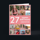 Carte 27e anniversaire Photo Collage 13 Photos Rose & Wh<br><div class="desc">27th Happy Birthday Photo Collage 13 Photos Carte d'anniversaire rose et blanc pour n'importe quel âge. 1er 13ème 15ème 16ème 18ème 20ème 21ème 30ème 40ème 50ème 60ème 70ème 80ème 90ème 100ème, tout âge. Pour plus de personnalisation, cliquez sur le bouton "Customiser" et utilisez notre outil de conception pour modifier ce...</div>