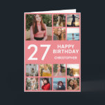 Carte 27e anniversaire Photo Collage 13 Photos Rose & Wh<br><div class="desc">27th Happy Birthday Photo Collage 13 Photos Carte d'anniversaire rose et blanc pour n'importe quel âge. 1er 13ème 15ème 16ème 18ème 20ème 21ème 30ème 40ème 50ème 60ème 70ème 80ème 90ème 100ème, tout âge. Pour plus de personnalisation, cliquez sur le bouton "Customiser" et utilisez notre outil de conception pour modifier ce...</div>
