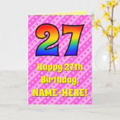 Carte 27e anniversaire : Pink Stripes & Hearts, Arc-en-c (Fleur jaune)