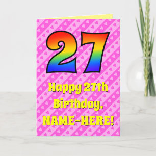 Carte 27e anniversaire : Pink Stripes & Hearts, Arc-en-c