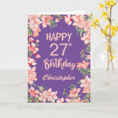 Carte 27e anniversaire Purple Peach Aquarelle rose flora (Fleur jaune)