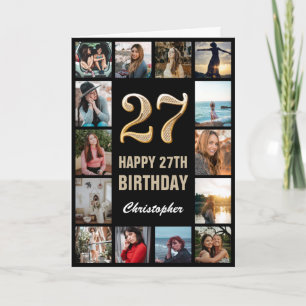 Carte 27e Joyeux Anniversaire Black and Gold Photo Colla