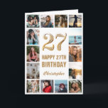 Carte 27e Joyeux Anniversaire Collage photo d'or et blan<br><div class="desc">27th Happy Birthday Gold and White Photo Collage Birthday Card. Pour plus de personnalisation,  cliquez sur le bouton "Customiser" et utilisez notre outil de conception pour modifier ce modèle.</div>