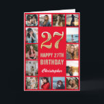 Carte 27e Joyeux Anniversaire Collage photo rouge et or<br><div class="desc">27th Happy Birthday Red and Gold Photo Collage Birthday Card. Pour plus de personnalisation,  cliquez sur le bouton "Customiser" et utilisez notre outil de conception pour modifier ce modèle.</div>