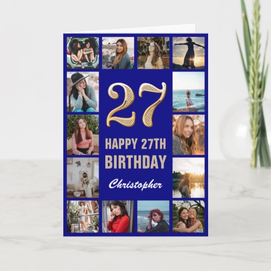 Carte 27e Joyeux Anniversaire Marine Blue & Gold Photo C (Devant)