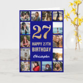 Carte 27e Joyeux Anniversaire Marine Blue & Gold Photo C (Fleur jaune)