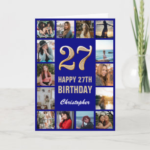 Carte 27e Joyeux Anniversaire Marine Blue & Gold Photo C