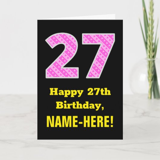 Carte 27ème anniversaire : Pink Stripes and Hearts "27" (Devant)