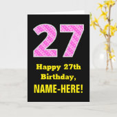 Carte 27ème anniversaire : Pink Stripes and Hearts "27" (Fleur jaune)