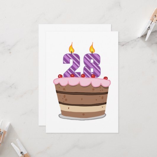 Carte 28 ans sur le gâteau d'anniversaire (Devant/Arrière en situation)