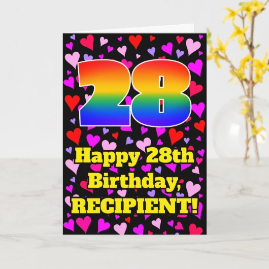 Carte 28e anniversaire : Amour Hearts Motif, Arc-en-ciel (Fleur jaune)