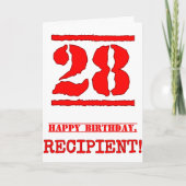 Carte 28e anniversaire : Amusant, Timbre en caoutchouc r (Devant)