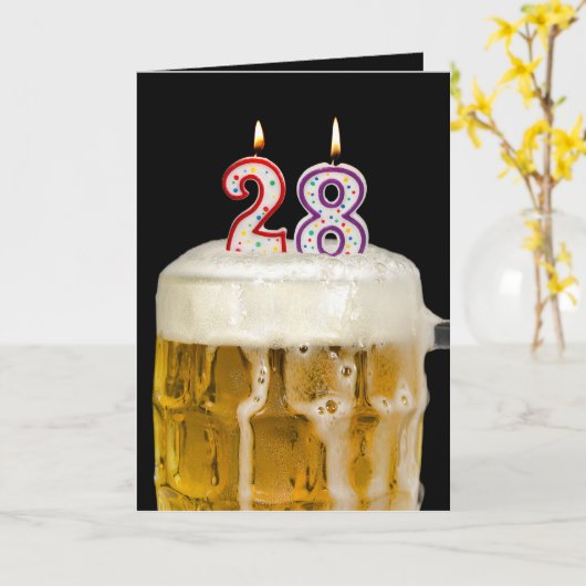 Carte 28e anniversaire Bière en noir (Fleur jaune)