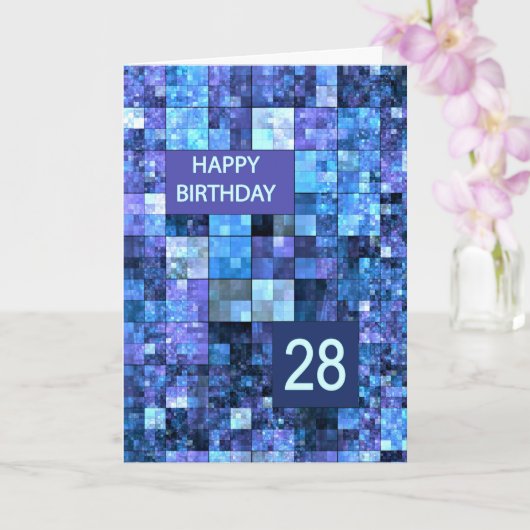 Carte 28e anniversaire, Carrés bleus, (Orchidée)