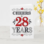 Carte 28e anniversaire Cheers en Motif noir blanc rouge (Fleur jaune)