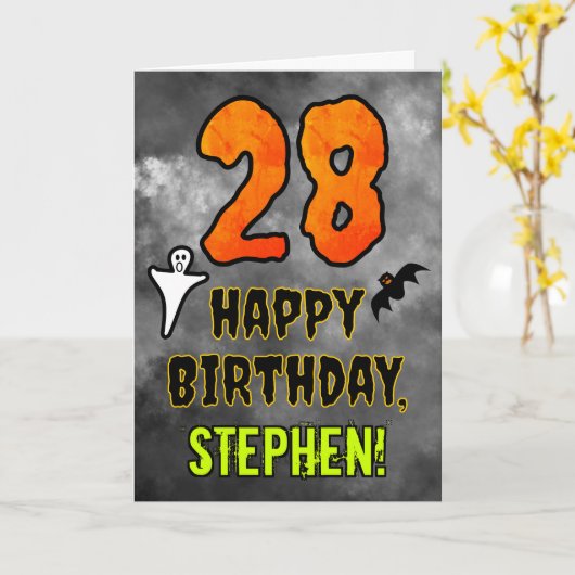 Carte 28e anniversaire : Eerie Halloween Thème + Nom per (Fleur jaune)