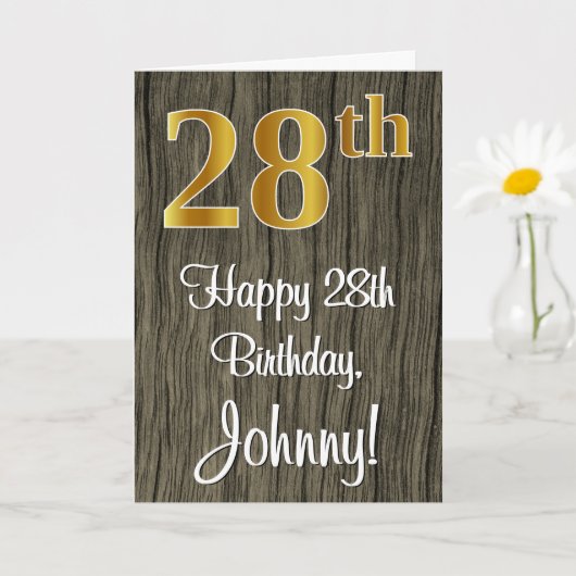 Carte 28e anniversaire : Elégant look d'or Faux #, Faux  (Petite plante)