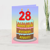 Carte 28e anniversaire — Fun Cake & Candles, avec nom pe (Devant)