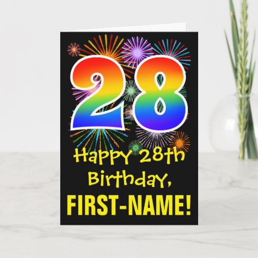 Carte 28e anniversaire : Fun Fireworks Motif + Rainbow 2 (Devant)