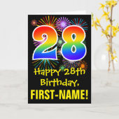 Carte 28e anniversaire : Fun Fireworks Motif + Rainbow 2 (Fleur jaune)