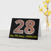 Carte 28e anniversaire - Motif de mur de briques "28" av (Fleur jaune)