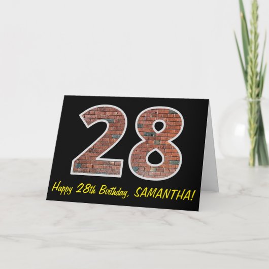 Carte 28e anniversaire - Motif de mur de briques "28" av (Devant)