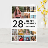 Carte 28e anniversaire Photo Collage 13 photos noir blan (Fleur jaune)