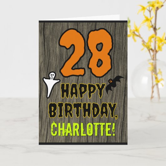 Carte 28e anniversaire : Thème d'Halloween Éffrayant, No (Fleur jaune)