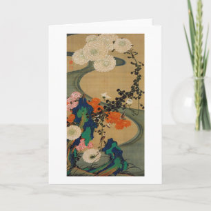 Carte 29. 菊花流水図, chrysanthème de 若冲 et courant, Jakuchū