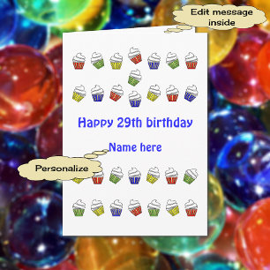 Carte 29 ans de cupcakes personnalisés