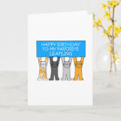 Carte 29 février anniversaire, chats de bande dessinée (Fleur jaune)