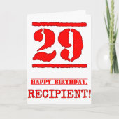 Carte 29e anniversaire : Amusant, Timbre en caoutchouc r (Devant)