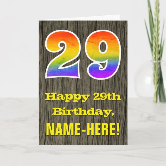 Carte 29e anniversaire : aspect bois rustique faux, "29" (Devant)