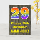 Carte 29e anniversaire : aspect bois rustique faux, "29" (Fleur jaune)