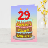 Carte 29e anniversaire — Fun Cake & Candles, avec nom pe (Fleur jaune)