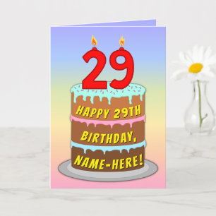 Carte 29e anniversaire — Fun Cake & Candles, avec nom pe