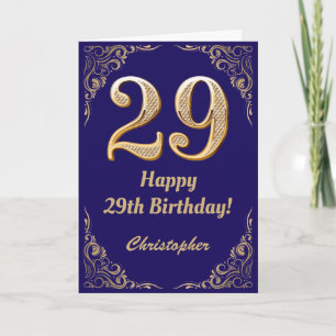 Carte 29e anniversaire Marine Bleu et Parties scintillan