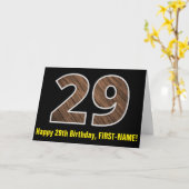 Carte 29e anniversaire : Nom + Faux Wood Grain Motif "29 (Fleur jaune)