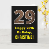 Carte 29e anniversaire : Nom, Motif Faux Wood Grain "29" (Fleur jaune)