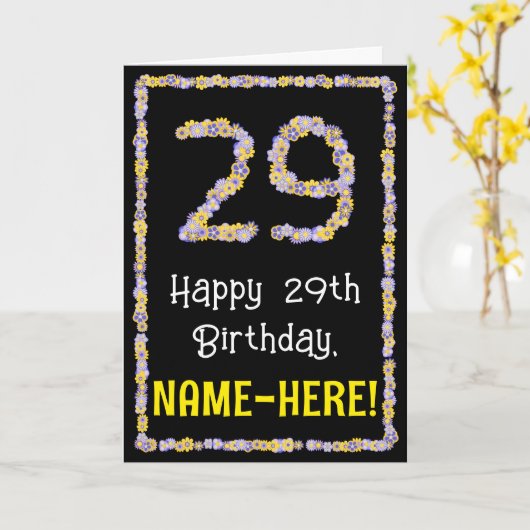 Carte 29e Anniversaire : Nombre de fleurs florales, nom (Fleur jaune)