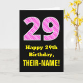 Carte 29e anniversaire : Pink Stripes and Hearts "29" + (Fleur jaune)